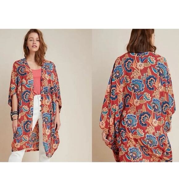 NEW Anthropologie Andersen & Lauth Red Astrid Kimono Bohemian Style Sz O/S - Picture 1 of 11